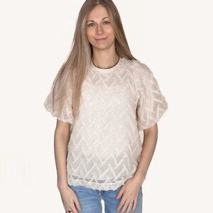 Bubble Sleeve Textured Blouse - Natural